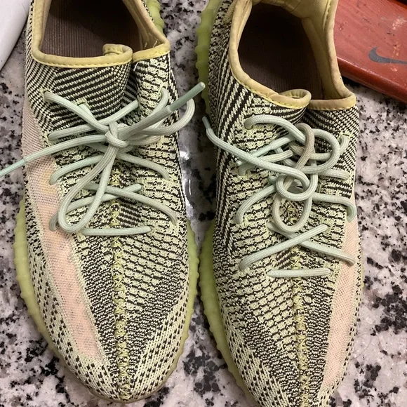 Yeezy Adidas Boost 350 V2 Sneakers Yeezrealin Green and Cream.
